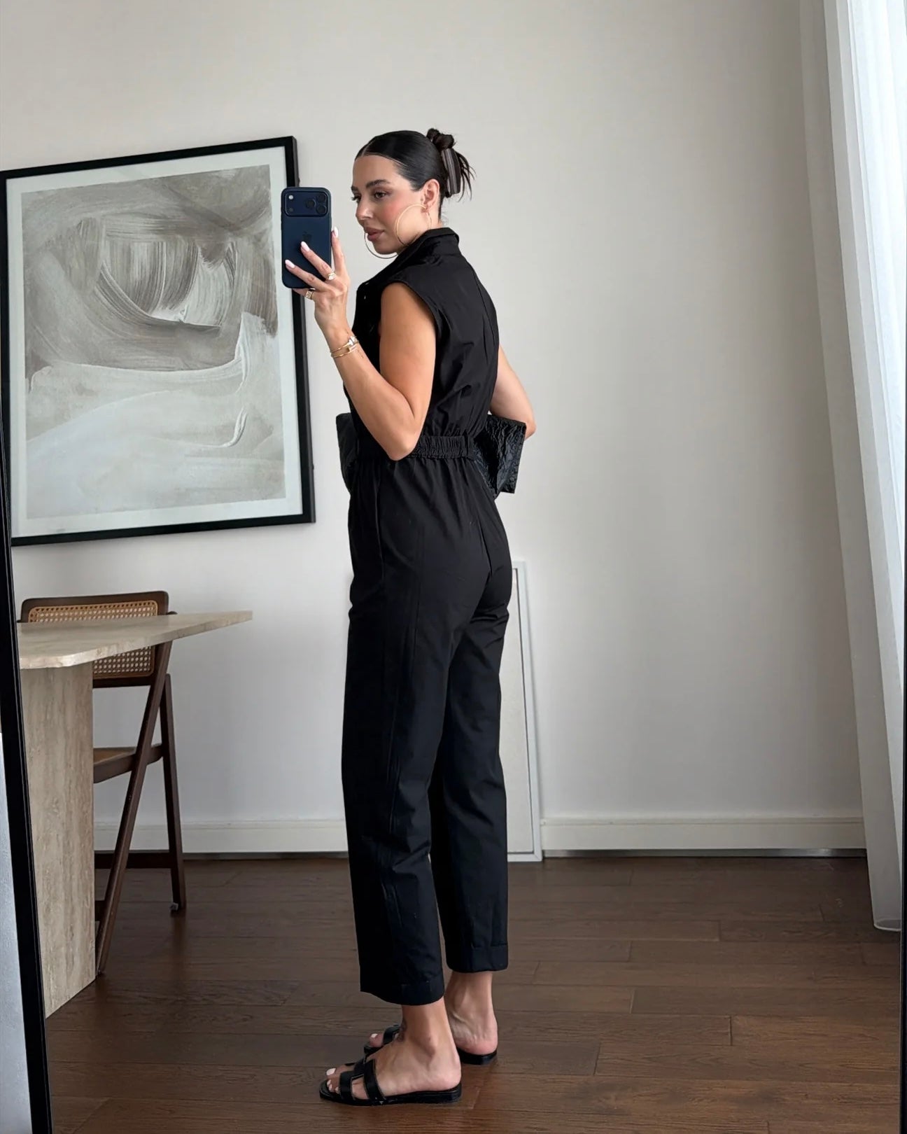 Shirt collar sleeveless jumpsuit