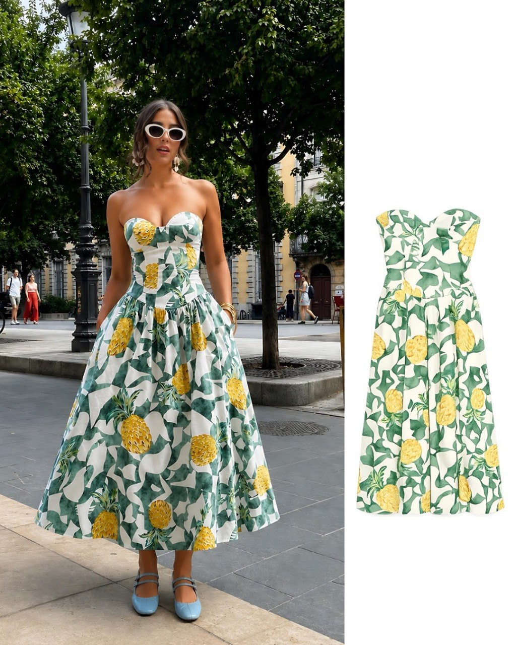 Pineapple pattern strapless dress
