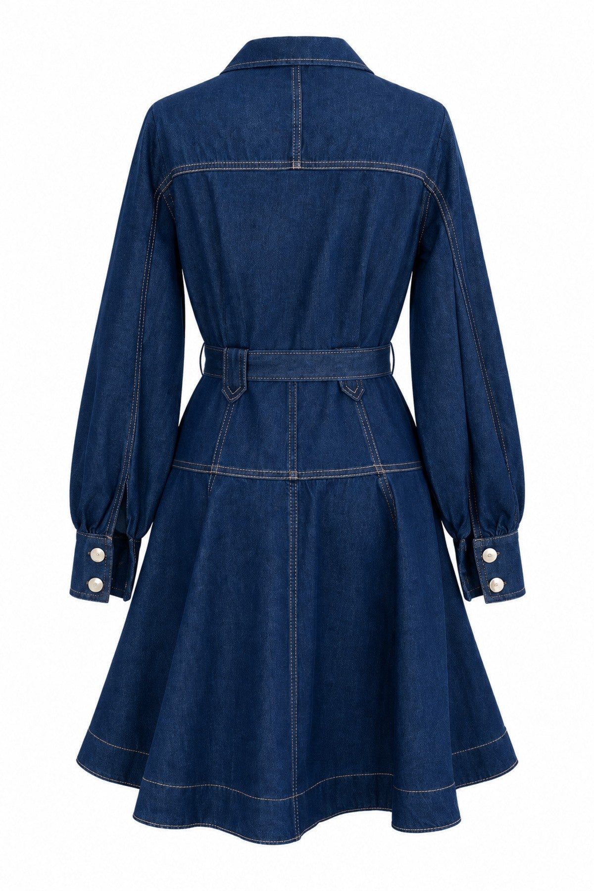 Navy blue utility-style denim mini dress