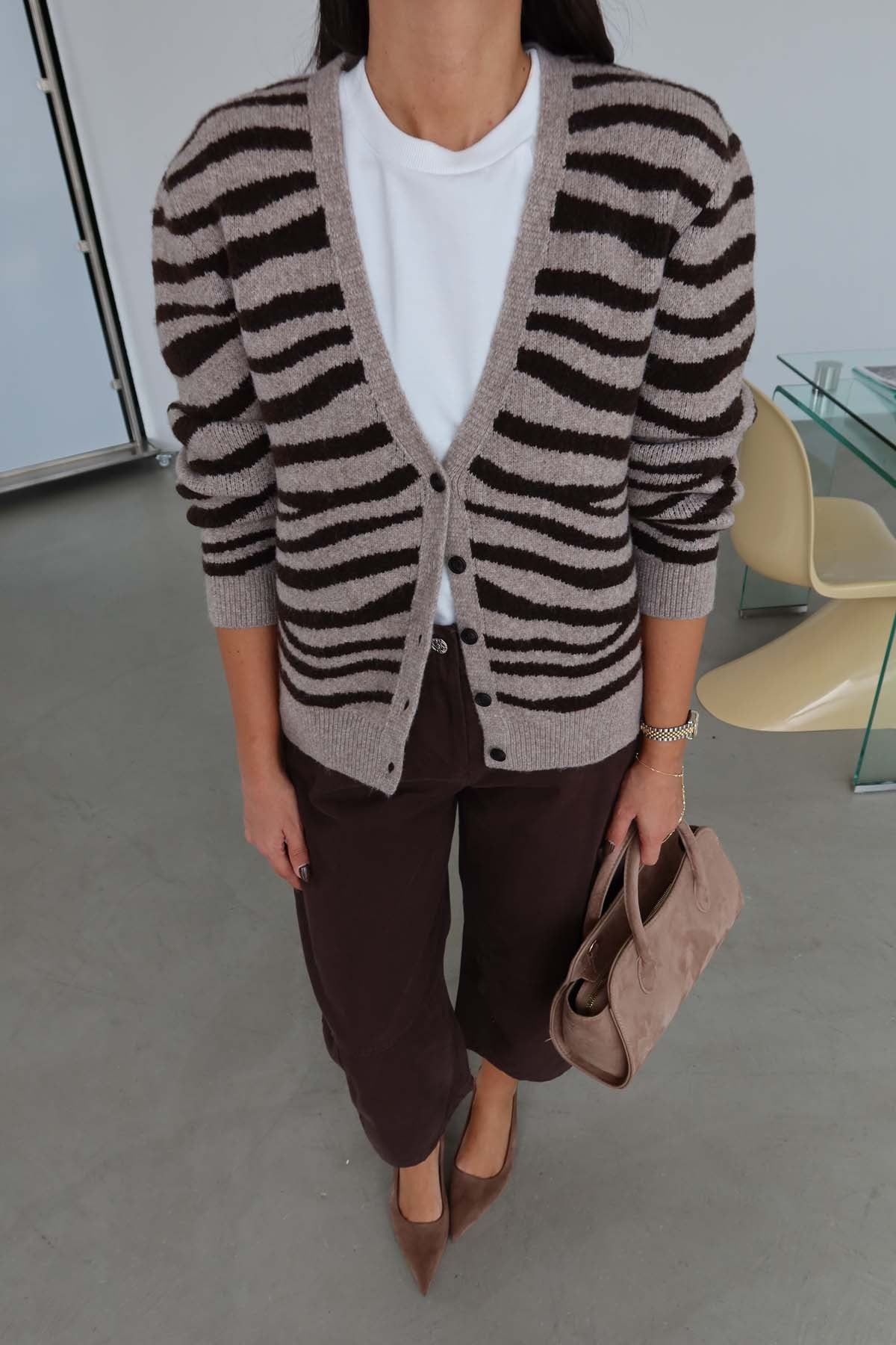 Zebra-patterned knit cardigan