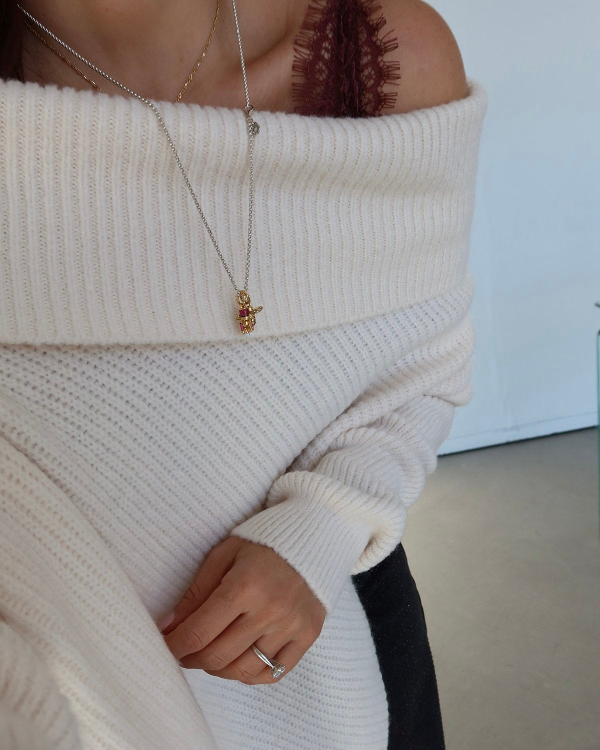 Madonna collar asymmetrical cut sweater