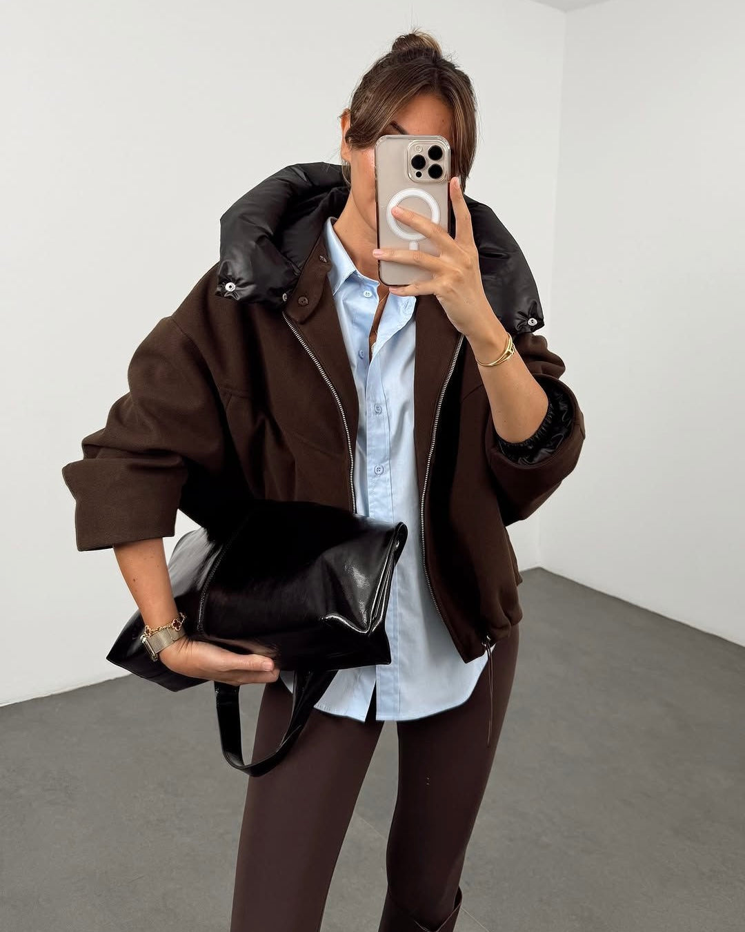 High collar Hooded cachet coat