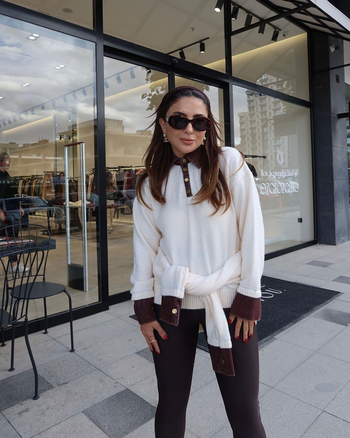 Collar denim sweater