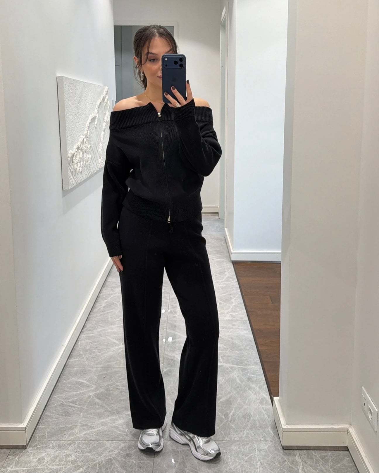 Madonna collar double-zip knitted set