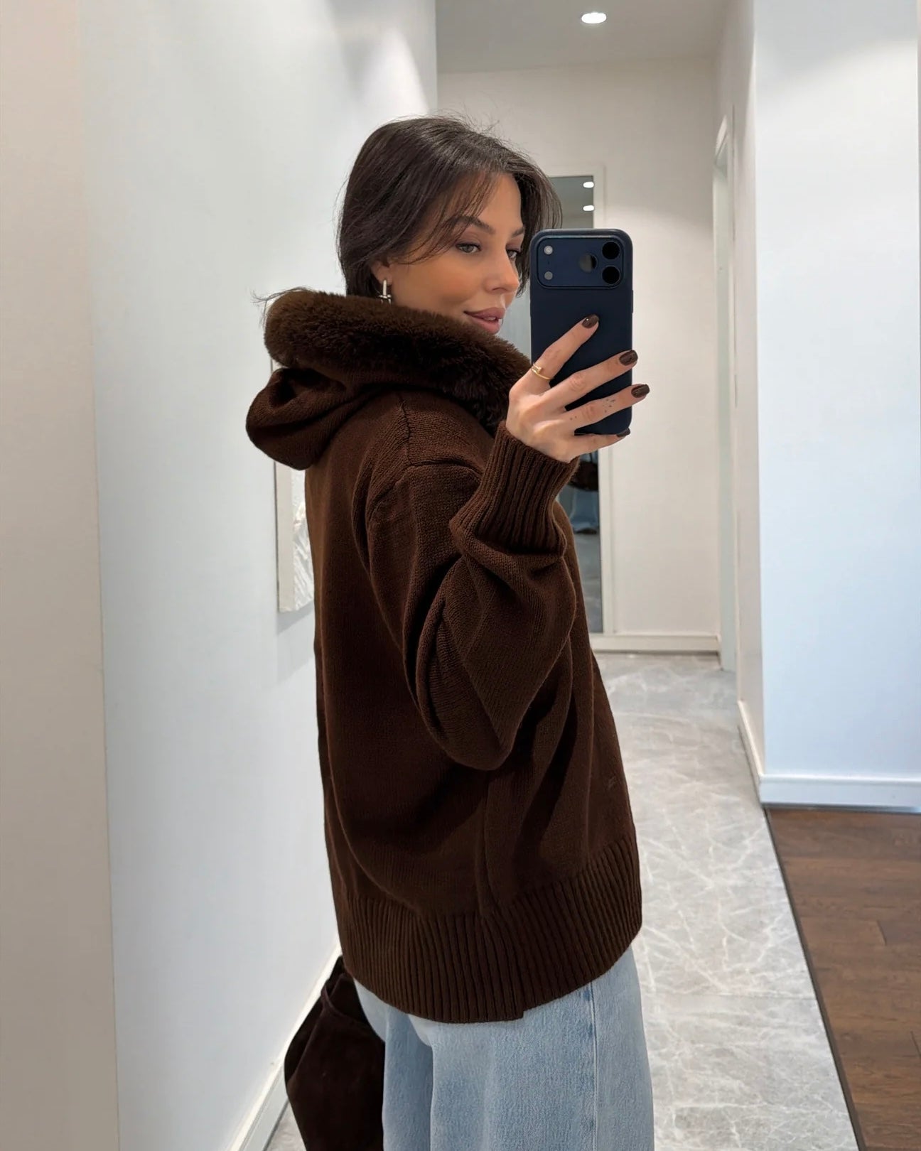 knit sweater with a chic faux-fur collar