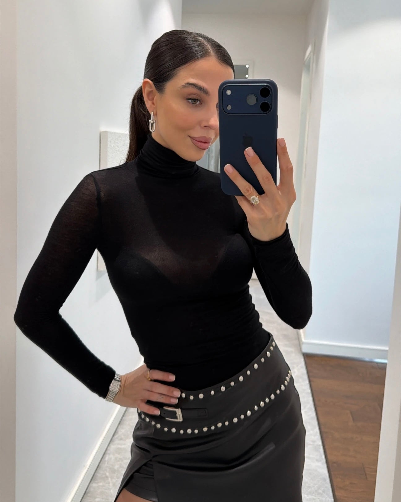 Stand collar transparent blouse