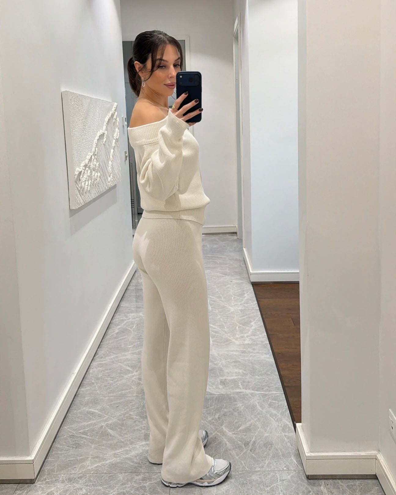 Madonna collar double-zip knitted set