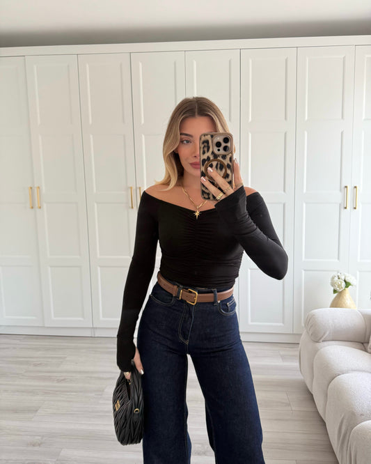 Open Shoulder Pleated Top