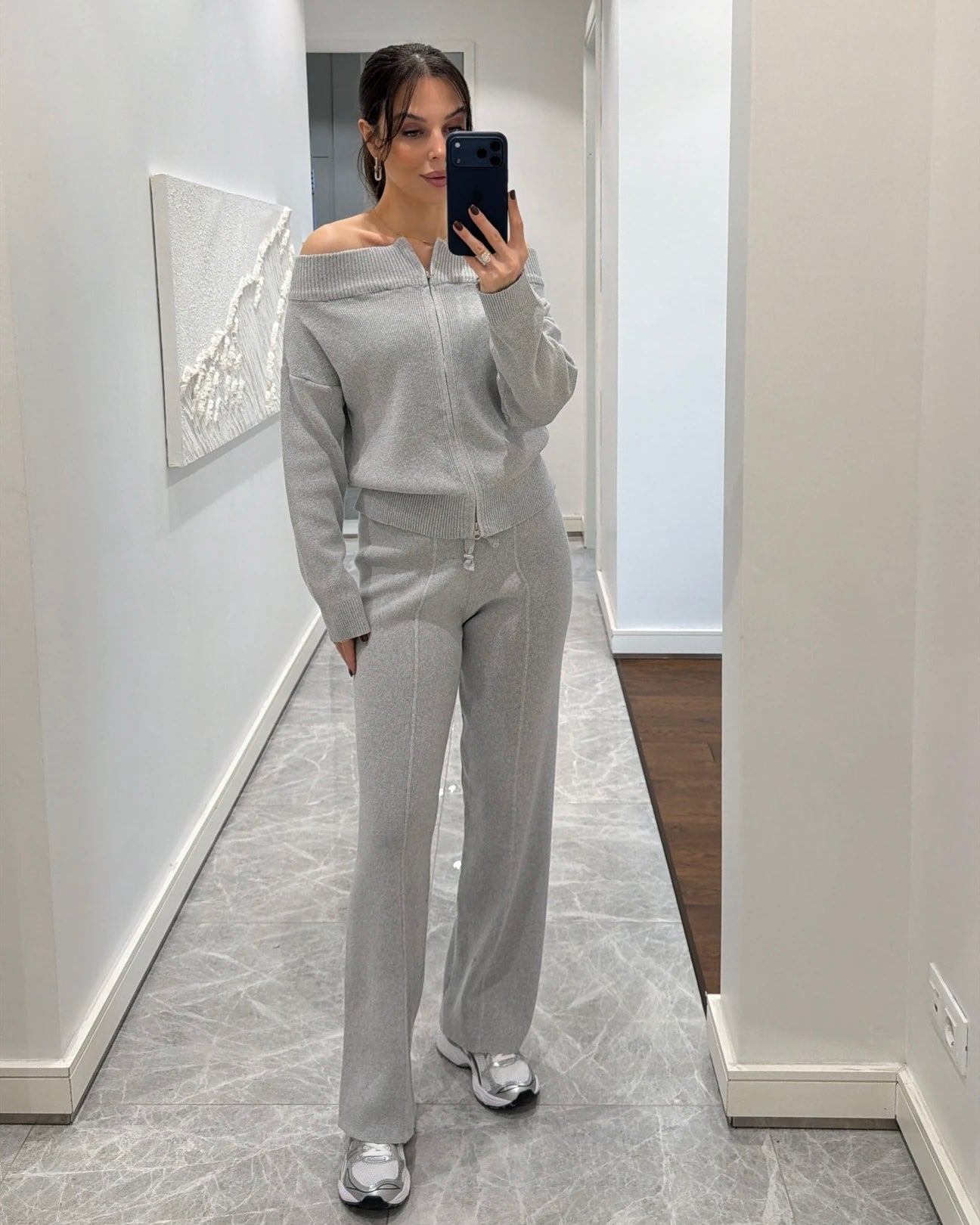 Madonna collar double-zip knitted set