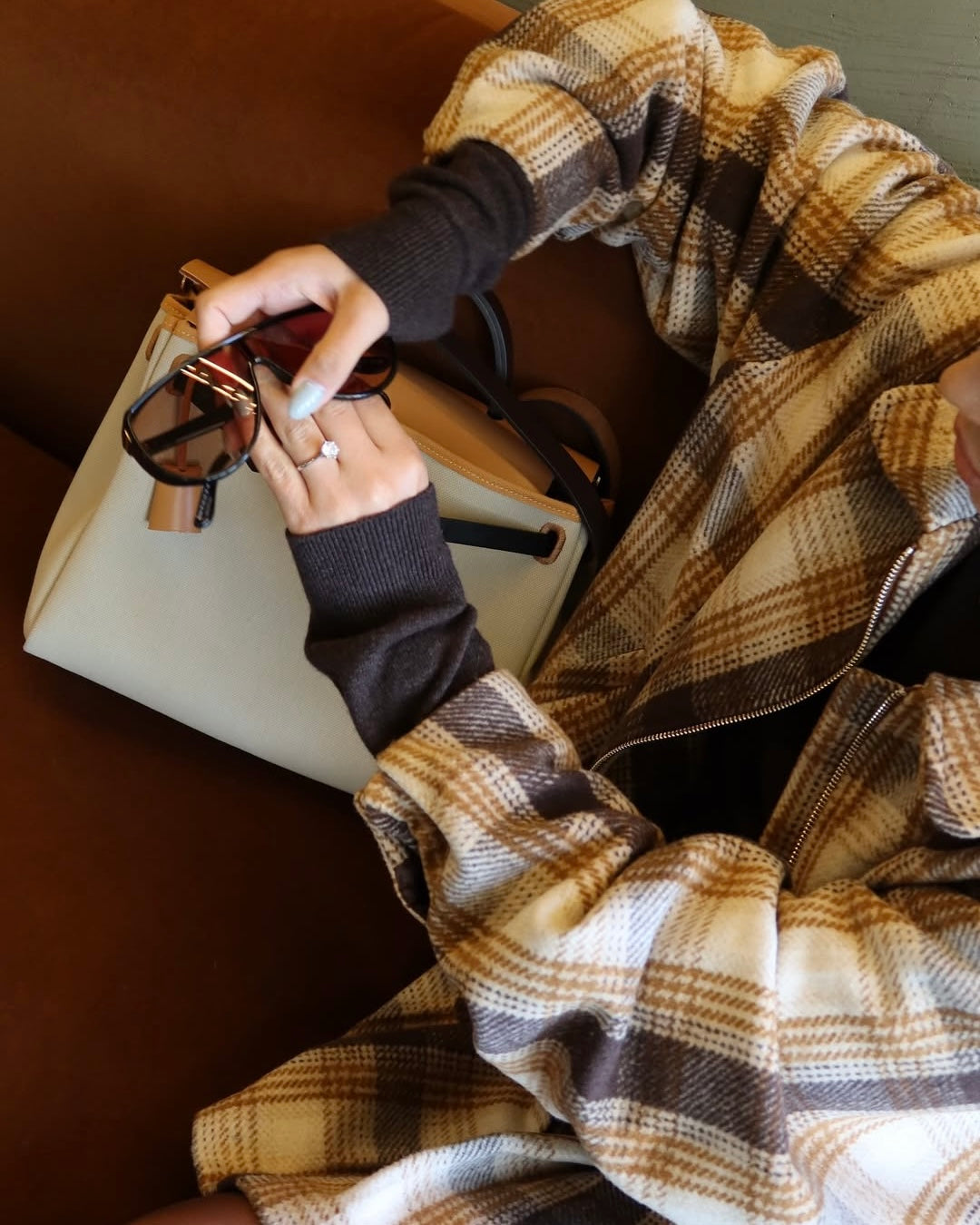 Plaid zippered bomber wool jacket