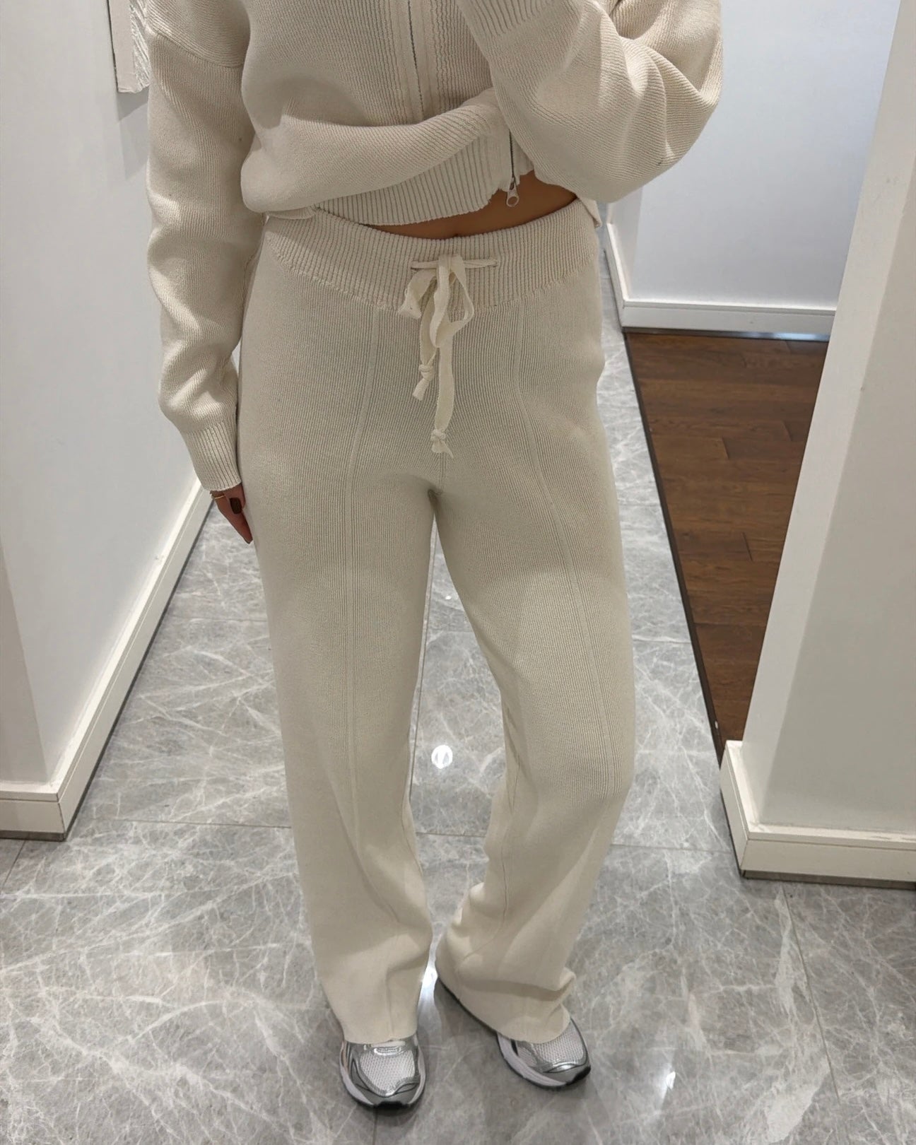 Madonna collar double-zip knitted set