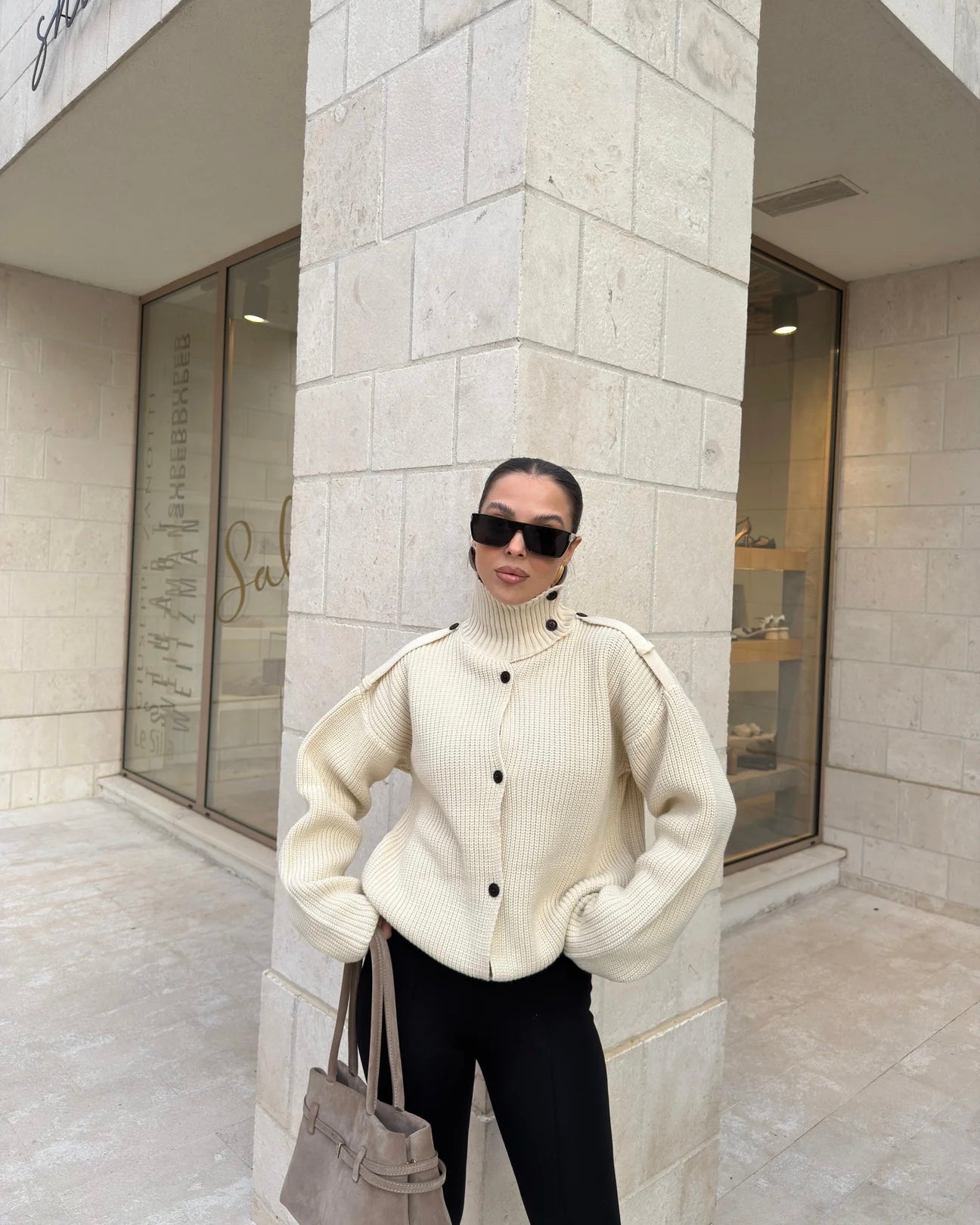 STAND-UP COLLAR KNITWEAR CARDIGAN