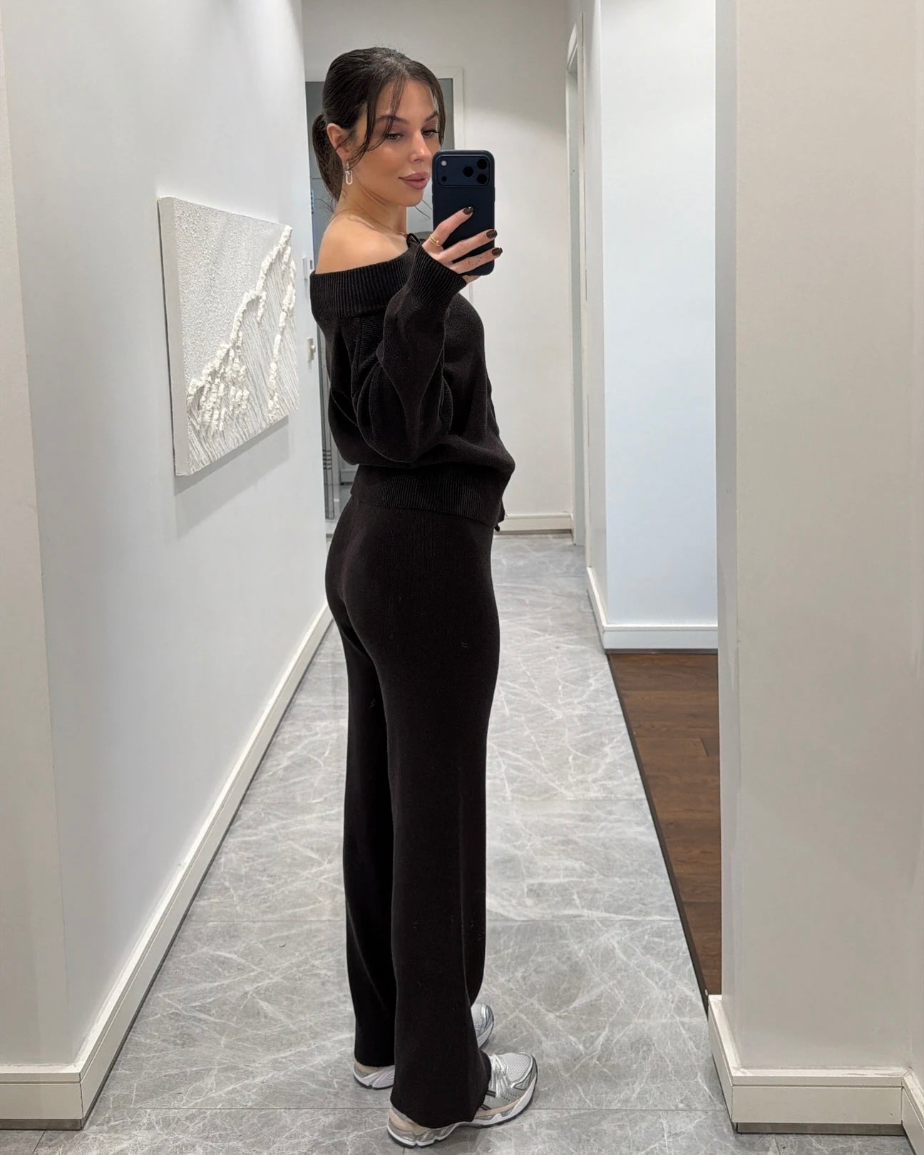 Madonna collar double-zip knitted set