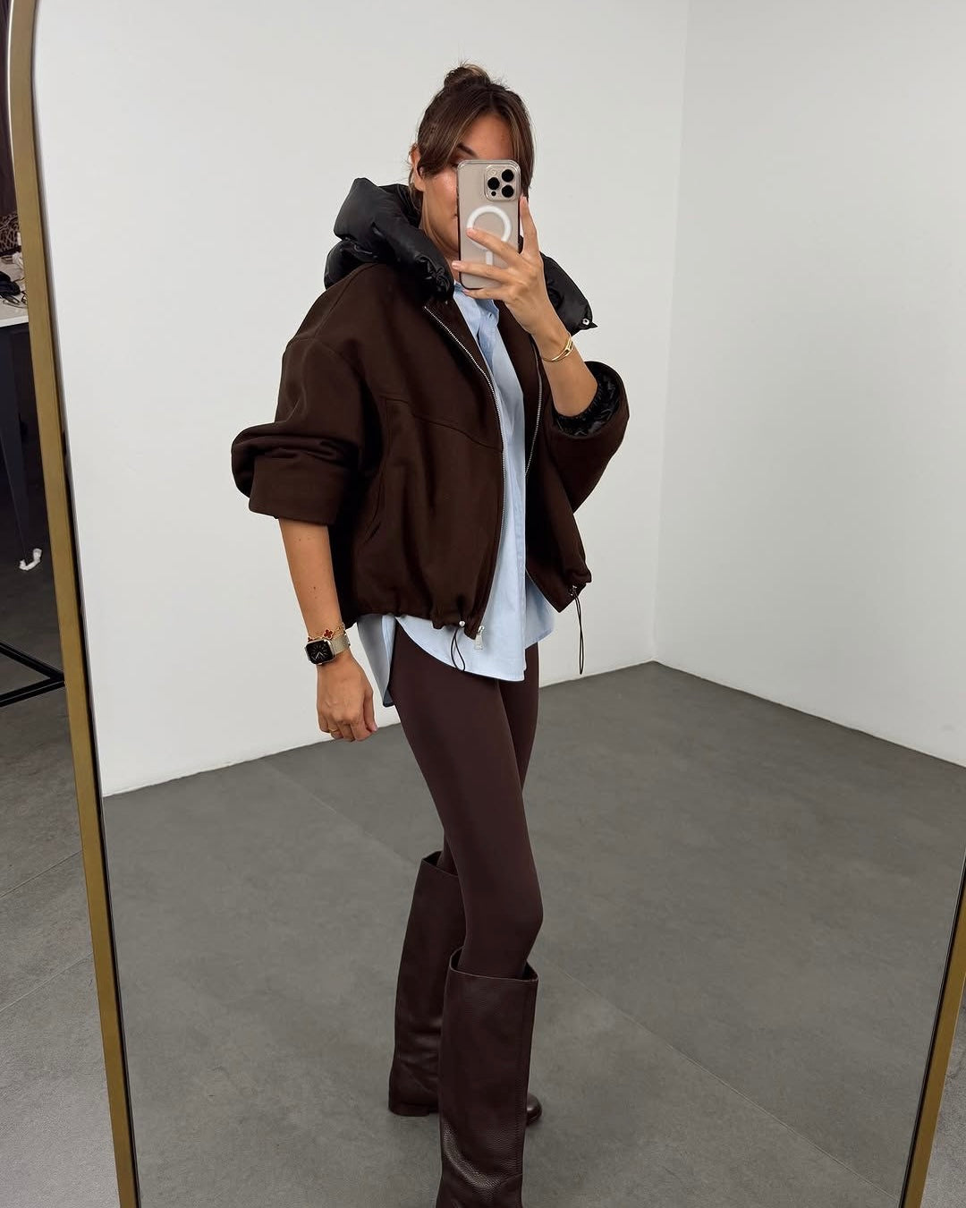 High collar Hooded cachet coat