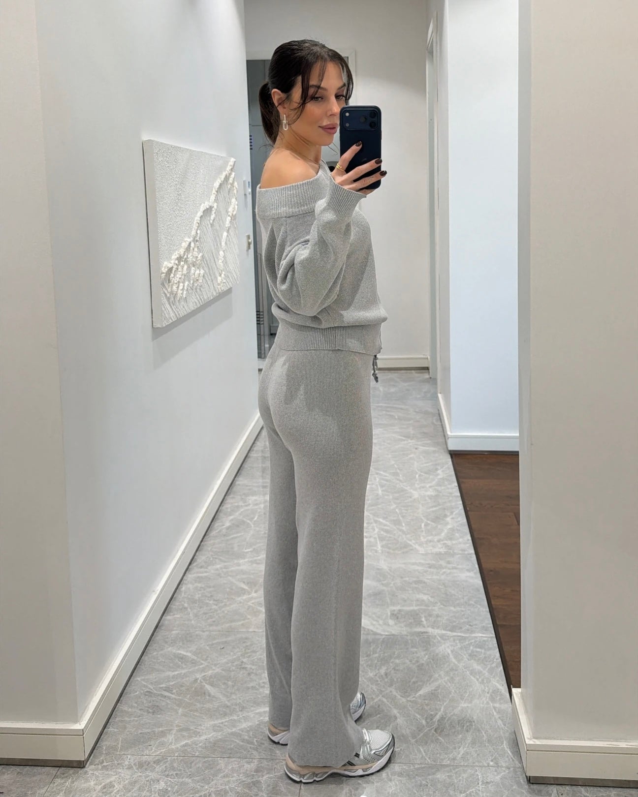 Madonna collar double-zip knitted set