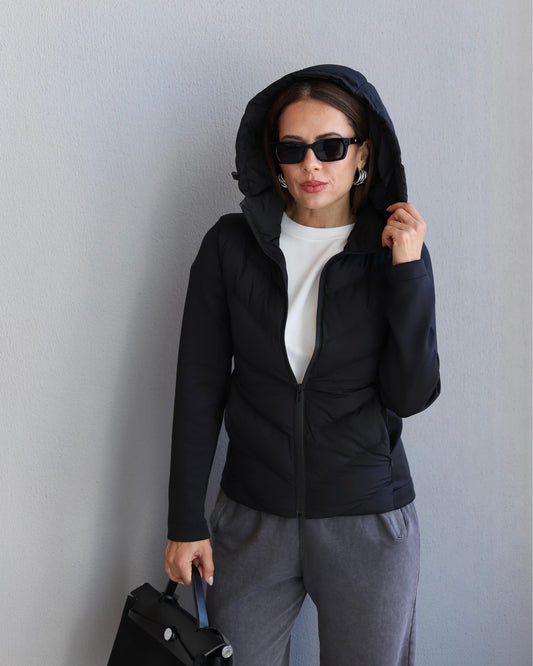 Contrast detail puffer jacket