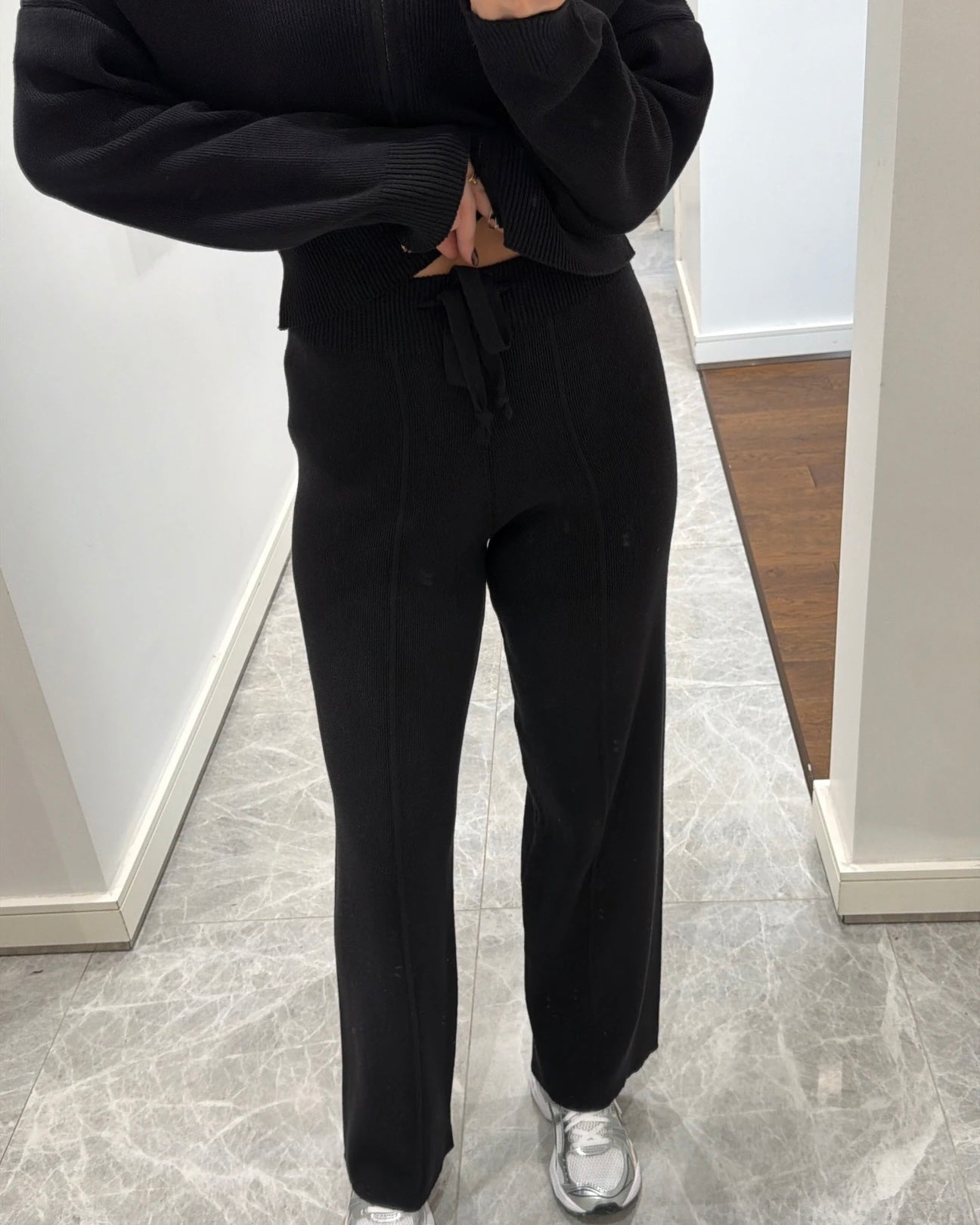 Madonna collar double-zip knitted set