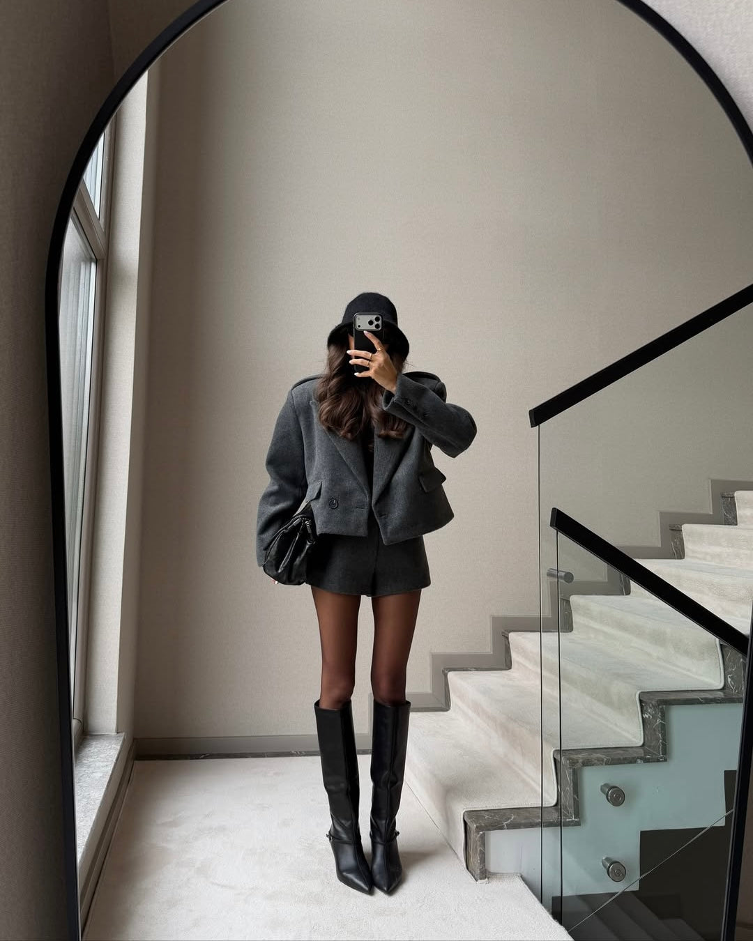 Anthracite cashmere shorts jacket set