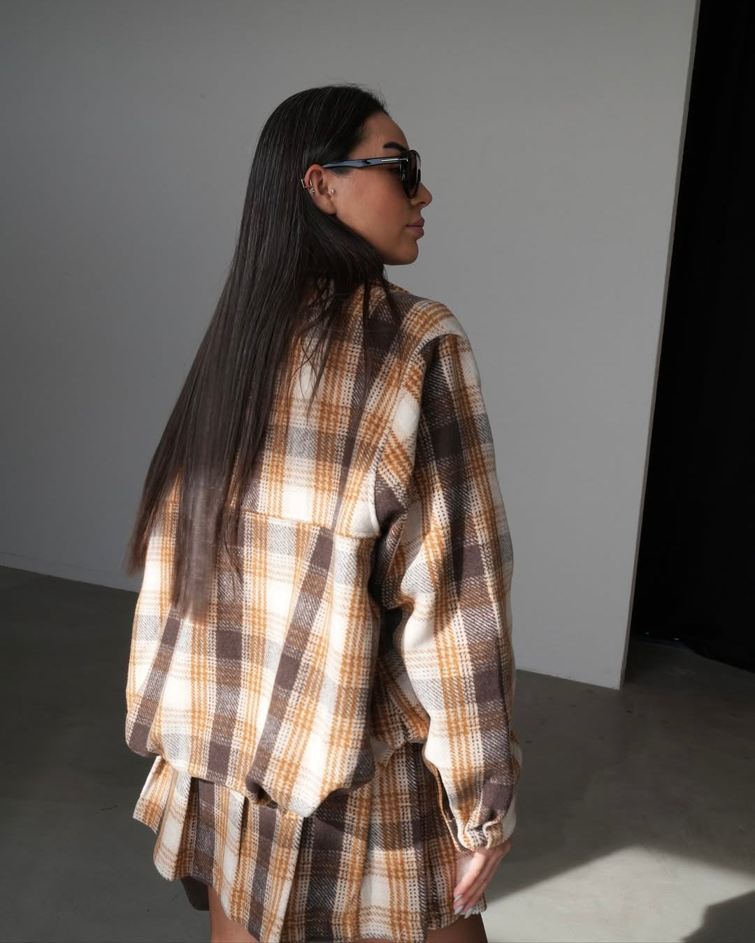 Plaid zippered bomber wool jacket