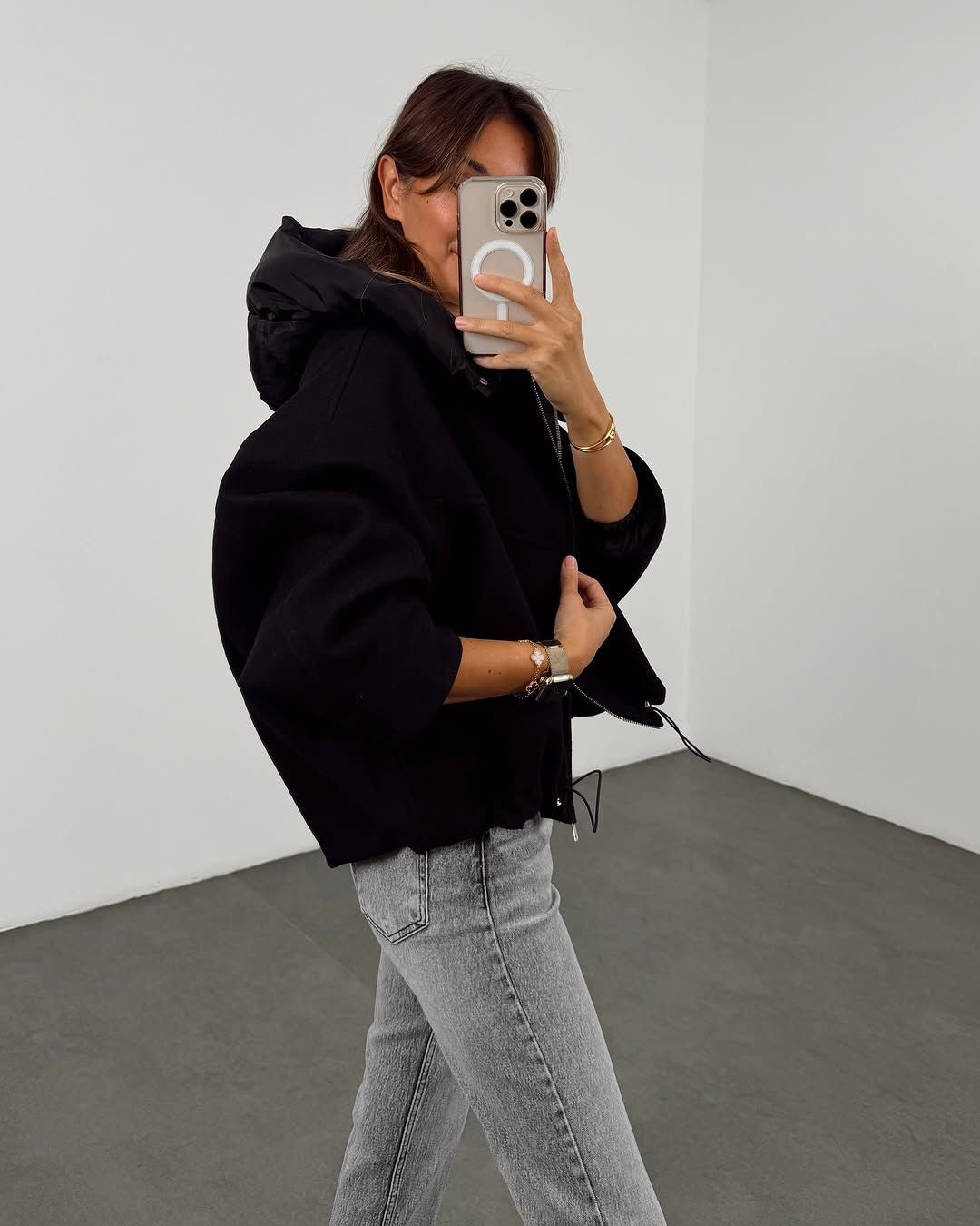 High collar Hooded cachet coat