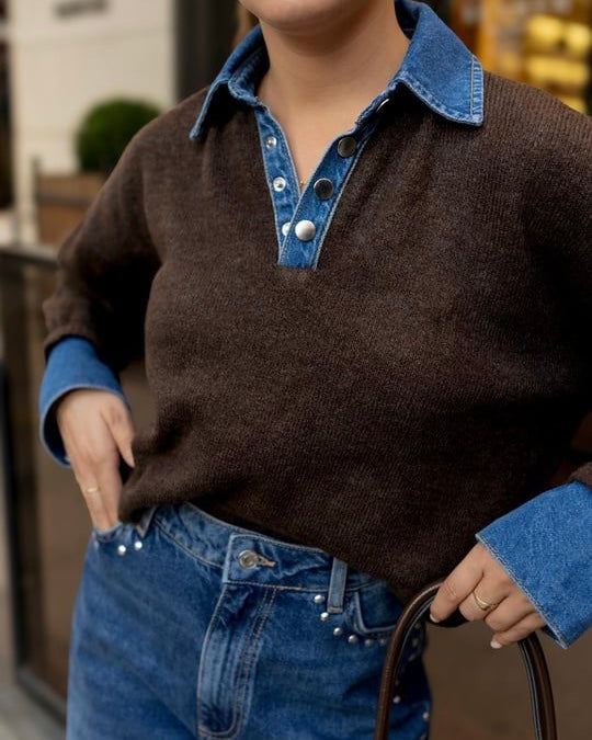 Collar denim sweater