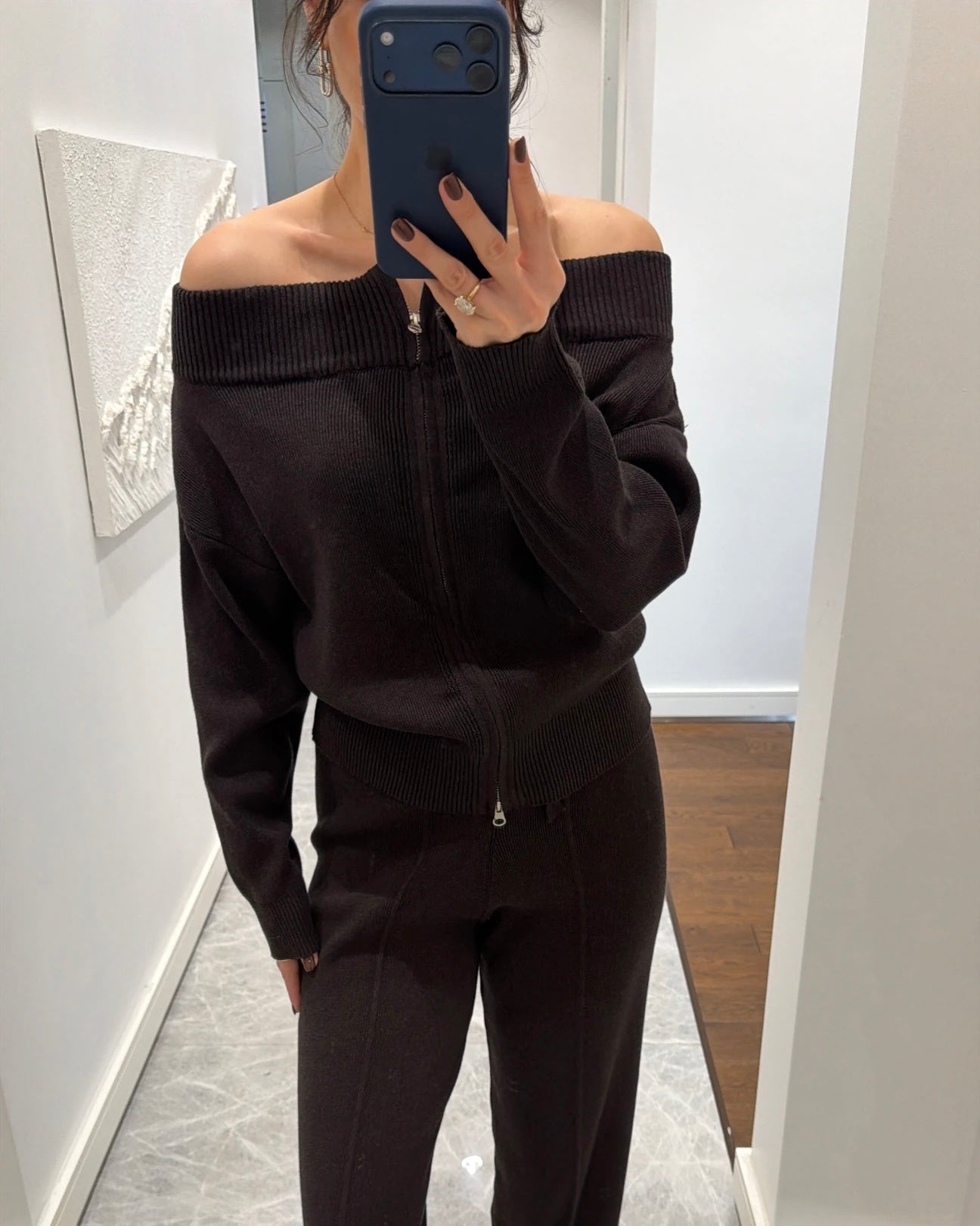 Madonna collar double-zip knitted set