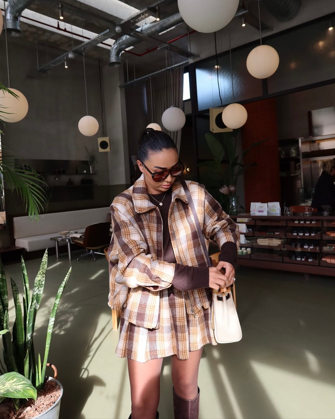 Plaid zippered bomber wool jacket