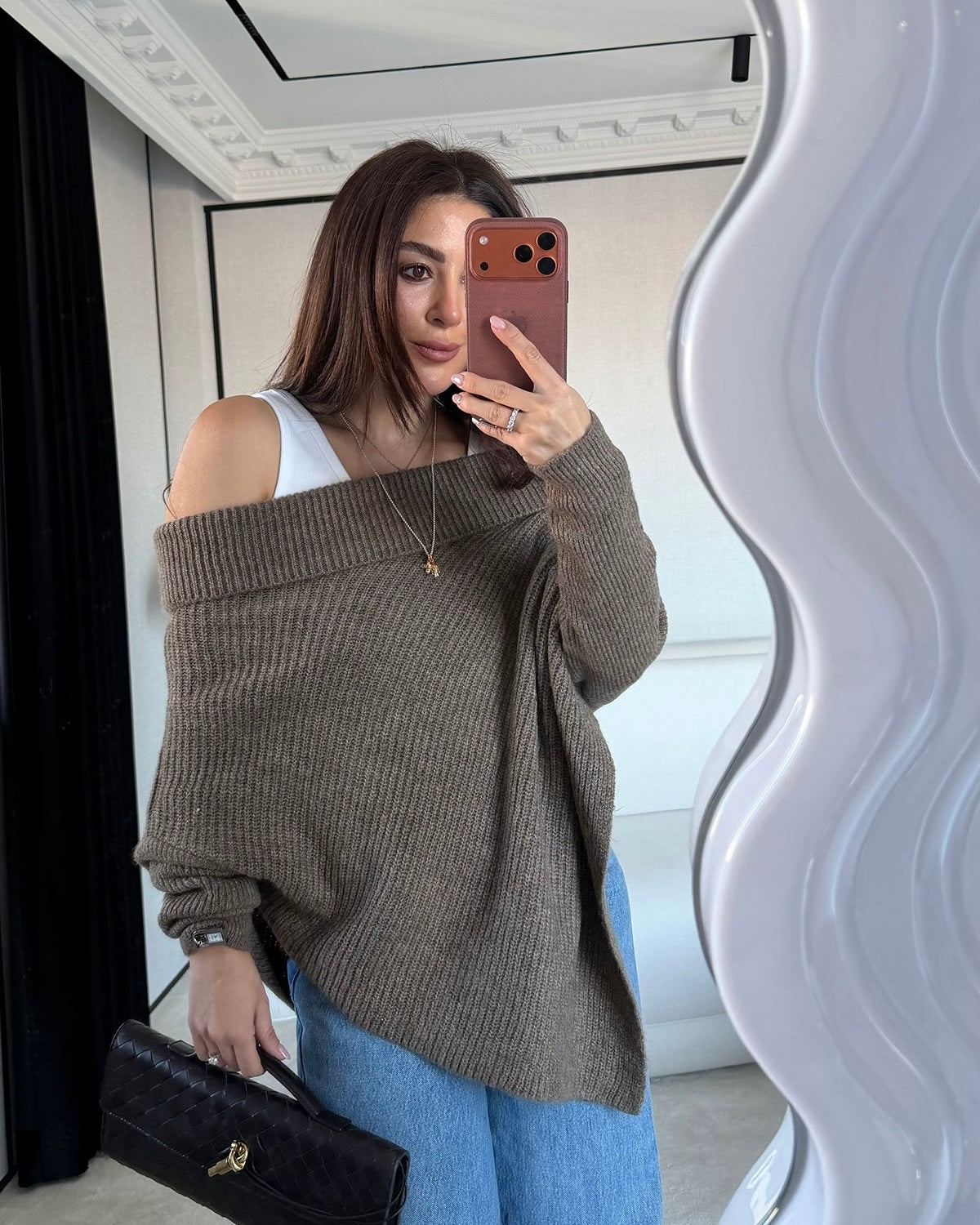 Madonna collar asymmetrical cut sweater