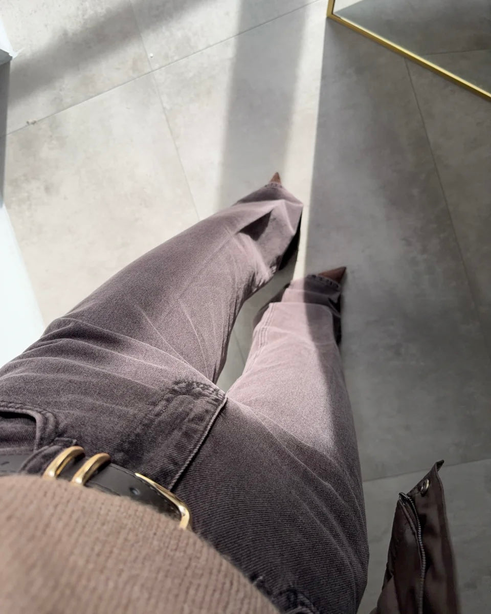 Wide leg Mona brown washed jeans