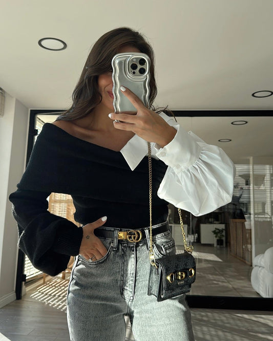 Collar shirt detail knitted sweater