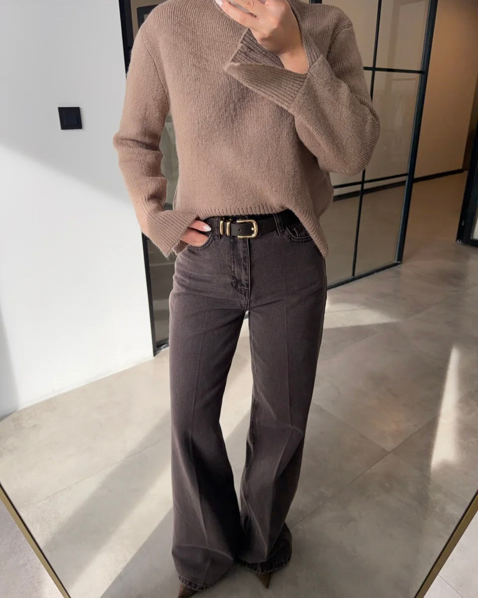 Wide leg Mona brown washed jeans