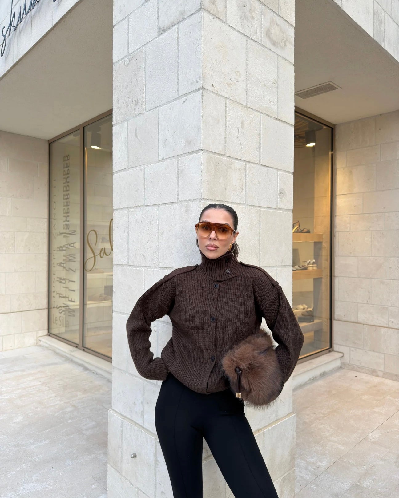 STAND-UP COLLAR KNITWEAR CARDIGAN