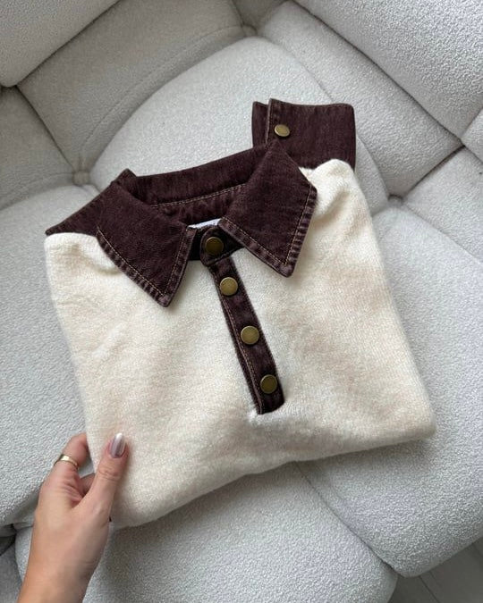 Collar denim sweater