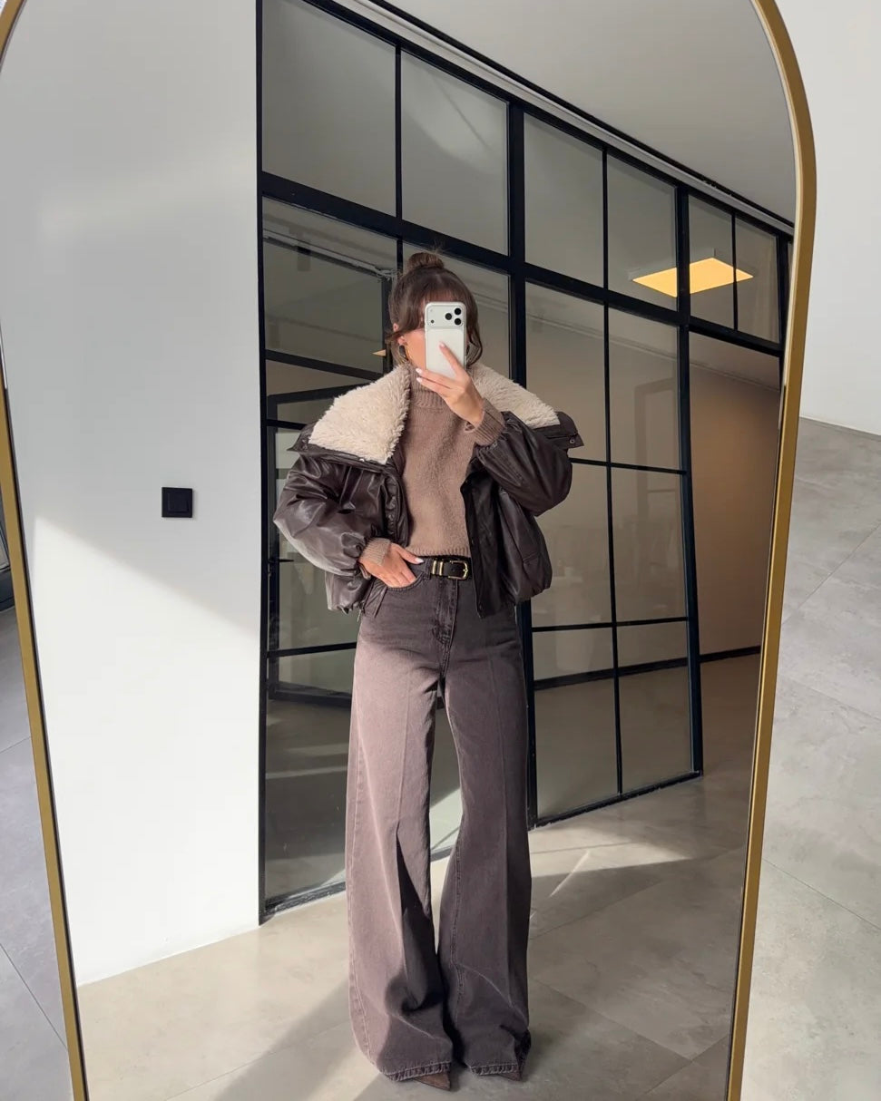 Wide leg Mona brown washed jeans