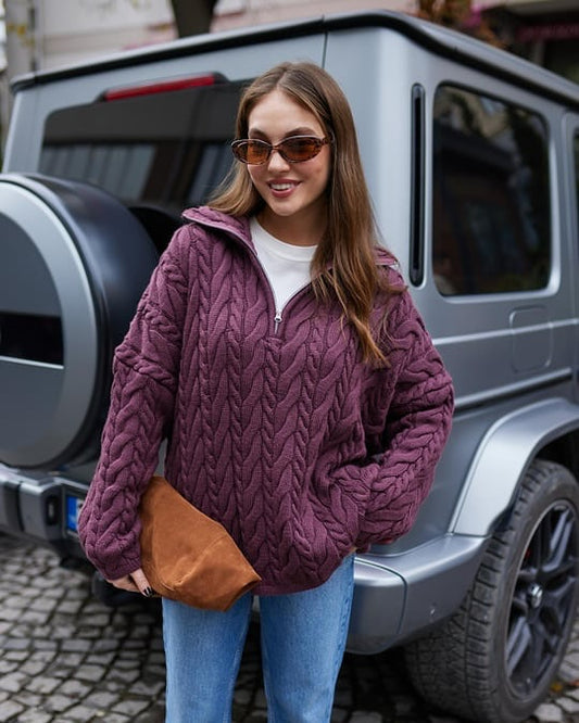 Thick knitted zippered sweater