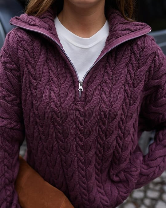 Thick knitted zippered sweater