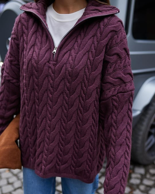 Thick knitted zippered sweater