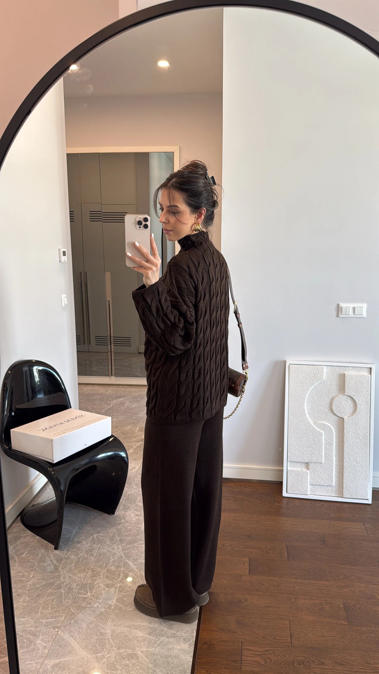 Hair knit sweater & plum wide knitted trousers set