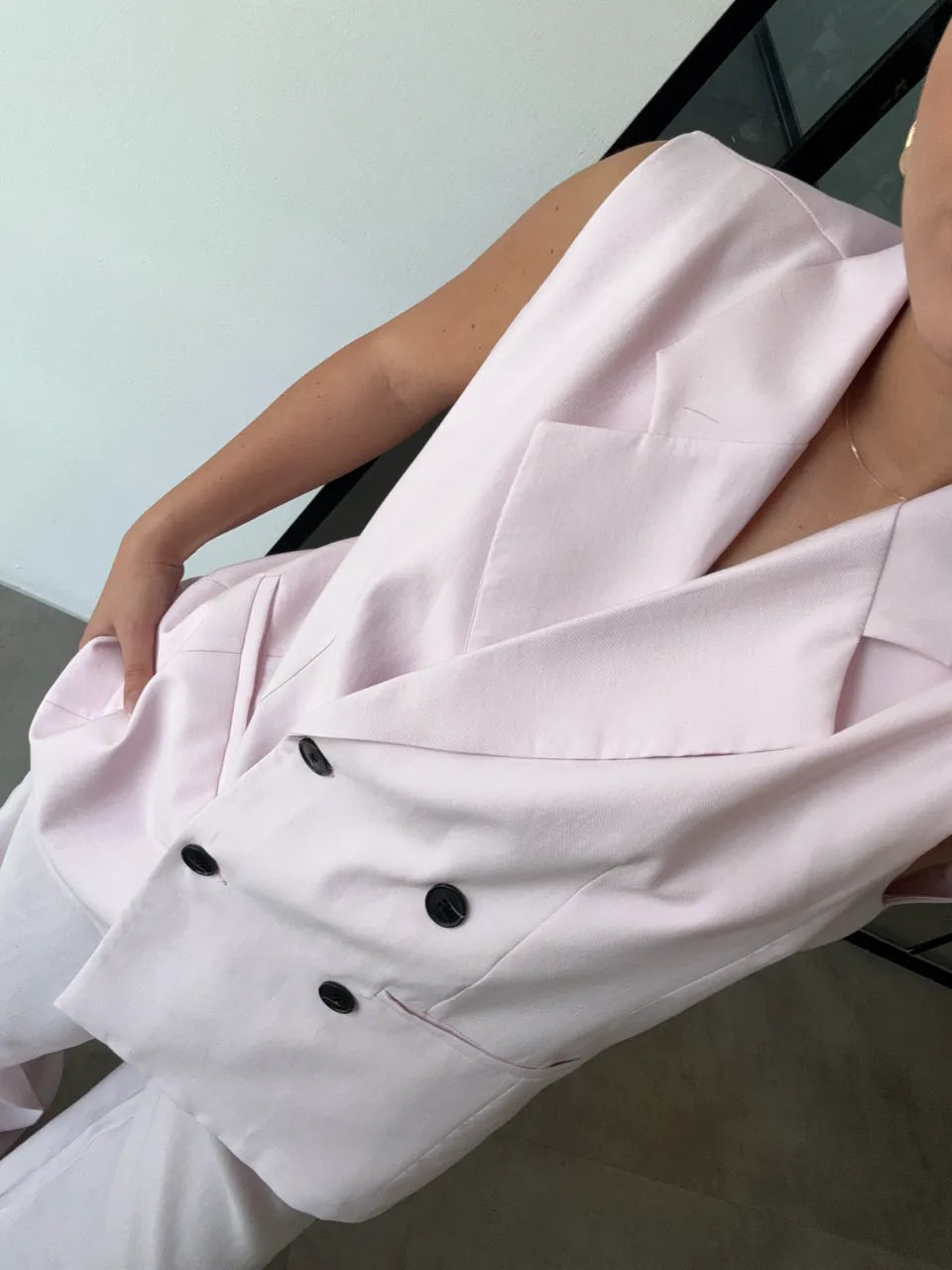 Button detailed vest pants set