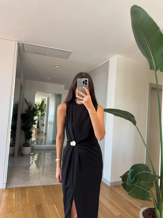 Jisoo waist gold detail midi dress