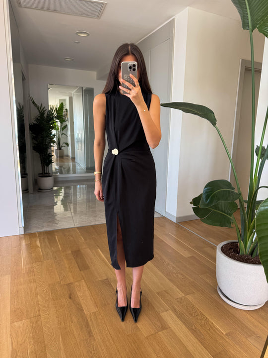 Jisoo waist gold detail midi dress