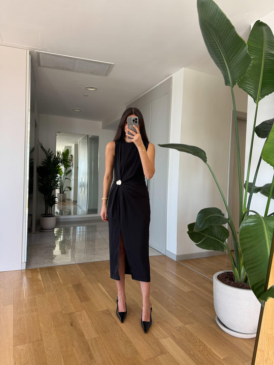 Jisoo waist gold detail midi dress