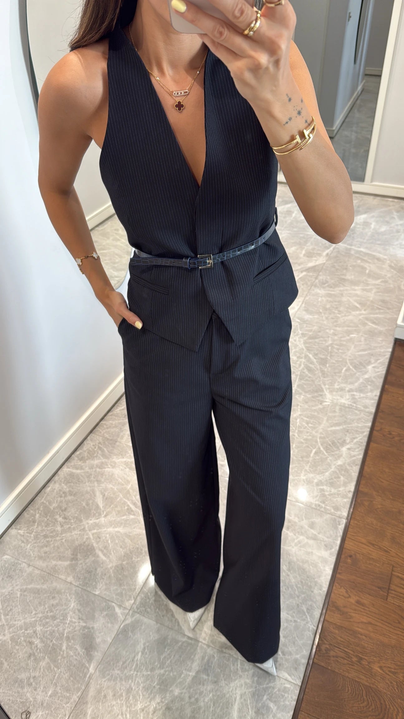 Belt detailed vest set
