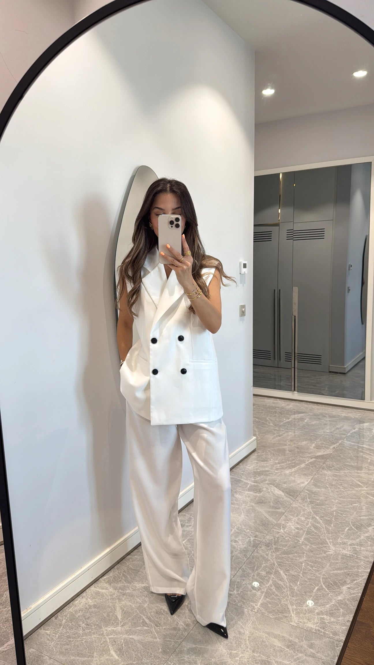 Button detailed vest pants set