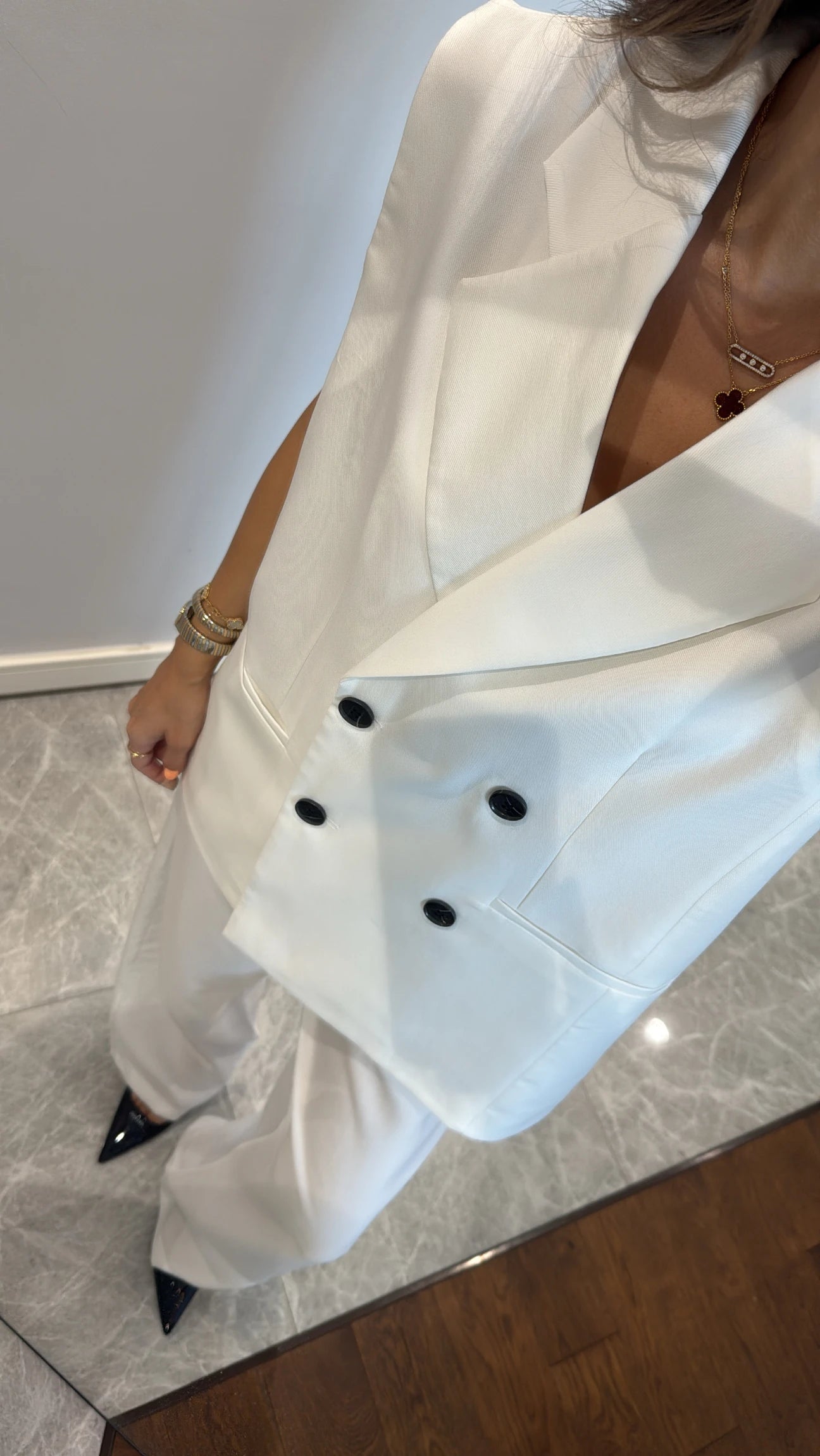Button detailed vest pants set