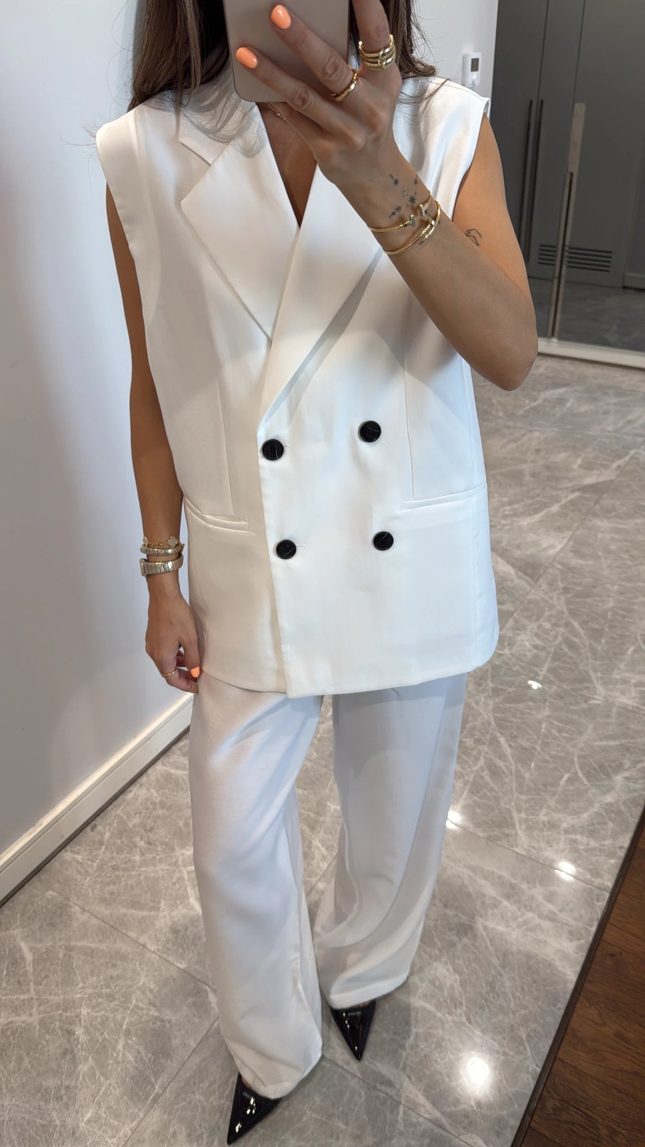 Button detailed vest pants set
