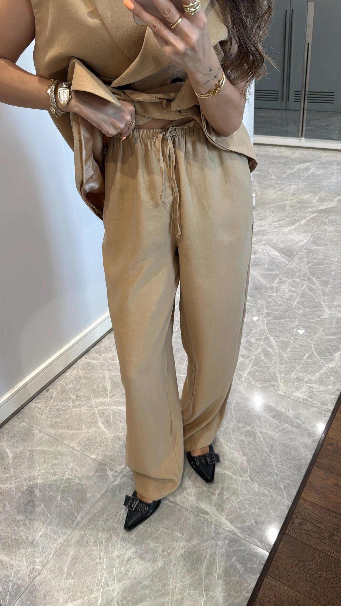 Button detailed vest pants set