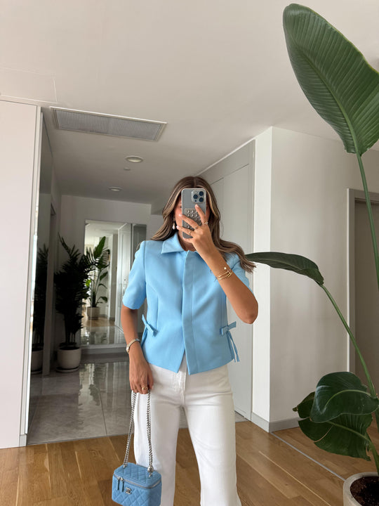 Short sleeve bow detail jacket