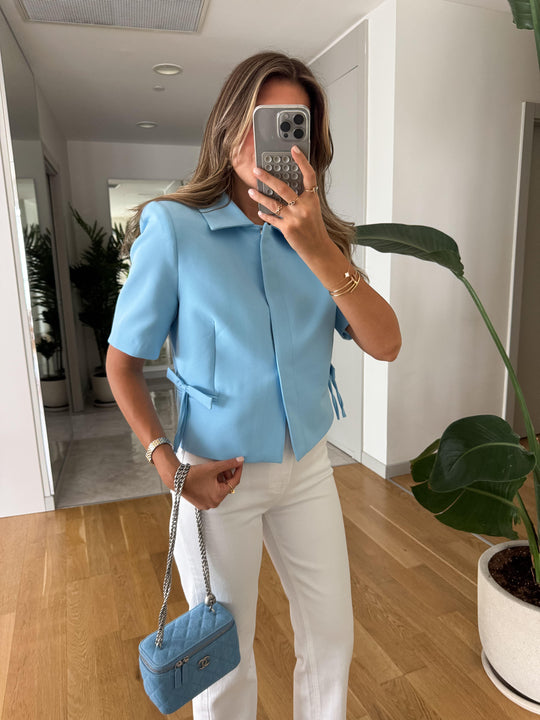 Short sleeve bow detail jacket