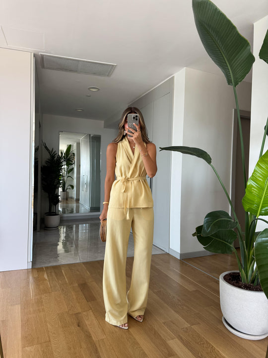 Theo halter neck linen textured suit
